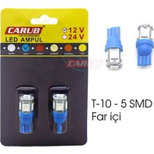 Universal Carub Ampul 12V T-10  5led Smd Fariçi Mavi