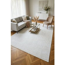 Leiva Home London 001 Krem Özel Ölçü Modern Akrilik Yumuşak Kaymaz Taban Salon Koridor Mutfak Saçaklı Halı