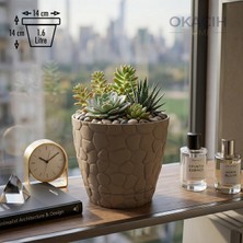 Okacih Taş Desenli Küçük Saksı 14 cm 1.6 Lt Dekoratif Saksı