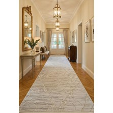 Leiva Home London 002 Krem Bej Özel Ölçü Modern Akrilik Yumuşak Kaymaz Taban Salon Koridor Mutfak Saçaklı Halı