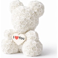 3D Baskı Zamanı Kırmızı Gül Desenli Teddy Ayıcık – I Love You Kalpli Romantik Dekoratif Ayı, Sevgiliye Özel Hediye