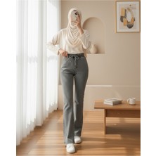 Moda Morfo Ispanyol Paça Bağcık Detaylı Kot Pantolon -Füme