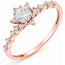 Ethem Gold 14 Ayar Lotus Taşlı Tektaş Rose Altın Yüzük