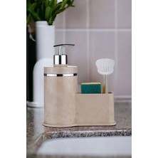 Okacih Mermer Desenli Hazneli Sıvı Sabunluk Mutfak Banyo Deterjanlık Fırça Sünger Dahil Değildir