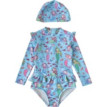 Petityu UPF50+ Omuz Fırfır Detaylı Mermaid Aşırı Şirin Denizkızı Mayo Bone Set