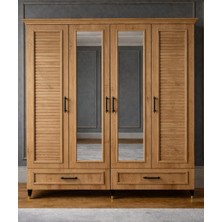Noiss Home Decor Barlas 4 Kapılı Gardırop Elbise Dolabı Askılı Raflı Yatak Odası Dolabı