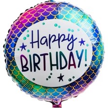 Le Mabelle Çok Renkli Deniz Kızı Desenli Happy Birthday Yuvarlak Balon