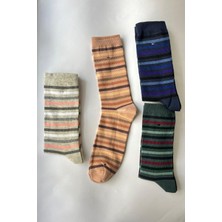 Admera Premium Admera 4'lü Renkli Kalın Çizgili Uzun Pamuklu Desenli Yumuşak Unisex Günlük Spor Çorap