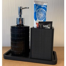 3D Baskı Zamanı Modern Fitilli Banyo Seti - 3D Yazıcı Özel Tasarım Siyah Diş Fırçalık ve Sabunluk Tepsisi