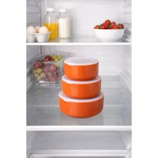 Mis Kitchen 3 Lü Turuncu Silikon Kapaklı Saklama Kabı Kahvaltılık Servis Seti Çok Amaçlı Kase