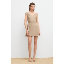 Love My Body Moda Tutkusu Omuzları Açık Evaze Elbise Bej 124M2297000