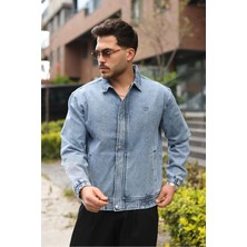 Little Cup Jeans Co Erkek Regular Fermuarlı ve Çıtçıtlı  Buz Mavi Kar Yıkama Kot Ceket