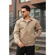 Little Cup Jeans Co Erkek Regular Fermuarlı ve Çıtçıtlı Vizon Kanvas Ceket