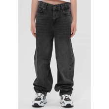 Haykids Kız Çocuk Kahverengi Wide Leg Pantolon Beli Lastikli Halat Detaylı Baggy Kot Jean