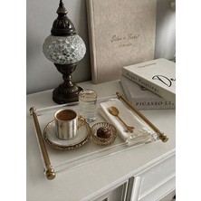 Chance Gift Premium Pleksi Şeffaf Tepsi Gold Pirinç Saplı 27X25 cm Kırılmaz Dekoratif Sunum Tepsisi