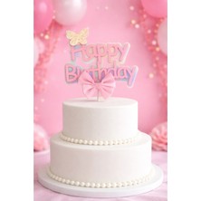Le Mabelle Pembe Fiyonk Detaylı Happy Birthday Pasta Süsü