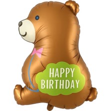 Le Mabelle Kahverengi Ayıcık Figür Happy Birthday Yazılı Parti Balonu