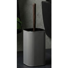 3D Baskı Zamanı Modern Çizgili Banyo Fırçası ve Standı - Antrasit Dekoratif Tuvalet Fırçası Seti