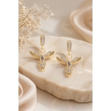 Lia Charm Vıp Seri Zirkon Taşlı Anka Kuşu Küpe - 14 Ayar Altın Kaplama Sallantılı Küpe