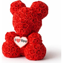 3D Baskı Zamanı Kırmızı Gül Desenli Teddy Ayıcık – I Love You Kalpli Romantik Dekoratif Ayı, Sevgiliye Özel Hediye