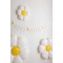 Le Mabelle Beyaz Papatya Temalı Happy Birthday Parti Banner