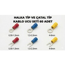 Tork Halka ve Çatal Tip Kablo Ucu Seti 60 Adet Kırmızı Mavi Sarı Izoleli Kablo Pabuç Seti 0,50-6 Mm²
