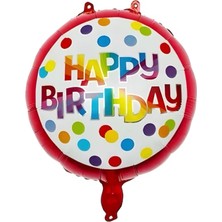 Le Mabelle Kırmızı Puanlı Yuvarlak Happy Birthday Parti Balonu