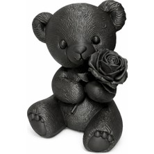 3D Baskı Zamanı 3D Baskı Siyah Gül Tutan Sevimli Ayıcık Biblo – Dekoratif Masaüstü Hediyelik Obje