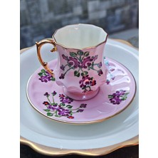 Manushum El Boyaması Porselen Hanımeli Kahve Fincanı-Pembe 1 Adet