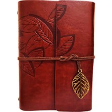 Nemere Yaprak Desenli Kahverengi Deri Defter