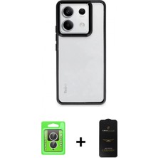 Marsilyan™- Redmi Note 13 Pro 4g Kılıf Nova Işık Serisi - Siyah 6d Antistatik Mat Seramik Hayalet Nano Ekran Koruyucu + Gümüş Raze Metal Kamera Lens
