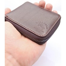 Willpolo Hakiki Deri Şeffaf Kartlıklı Fermuarlı Kahverengi Cüzdan Kartlık