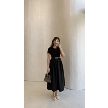 Aksesuarista.co Kısa Kollu Beli Lastikli Kemerli Elbise