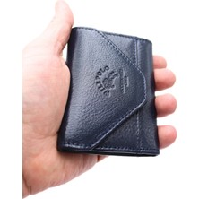 Willpolo Hakiki Deri Cover 12 Bölmeli Lacivert Akordiyon Kartlık Zarf Model Kredi Kartlık