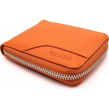 Willpolo WP781 Hakiki Deri Fermuarlı Cüzdan Fermuar Kapamalı Turuncu Unisex Deri Cüzdan