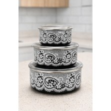 Mis Kitchen 3’lü Emaye Saklama Kabı Seti Kapaklı Mutfak Saklama Kabı Gıda Saklama Kabı 14-16-18 cm