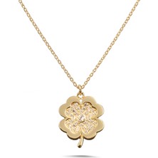 Zeya Kuyumculuk 14 Ayar Altın Taşlı Yonca Kolye