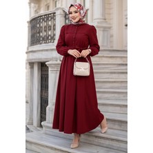 Hafsa Mina Beli Kuşaklı Terikoton Elbise Kırmızı HM2908