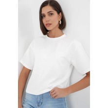 Bigdart Taş Detaylı Beyaz Kadın T-Shirt 990