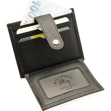 Willpolo Hakiki Deri Çıtçıtlı Siyah Kartlık Şeffaf Bölmeli Cüzdan