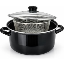 Mis Kitchen 22 cm Kızartma Tenceresi Sepetli Emaye Tencere Derin Tencere Patates Kızartma Tenceresi