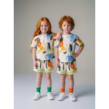 Premium Unisex Çocuk %100 Pamuk Renkli  Animals Baskılı Takım (2-3 Yaş 6-7 Yaş)