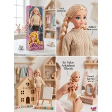 Mavi Su Dünyası Kazaklı Örgü Saçlı Sarışın Bebek 30 cm Model Oyuncak Bebek Model Bebek