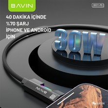 Bavin Ledli 30W Destekli Iphone Samsung Xiaomi Oppo Uyumlu Type C To Type C Hızlı Şarj Kablosu