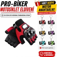 Probiker DARBELİ YARIM PARMAK BEDENLİ MOTOSİKLET ELDİVENİ (ANAHTARLIK HEDİYELİ) EN 13594: 2015 KORUMA STANDARDINA UYGUN - Renk: Kırmızı | Beden: L