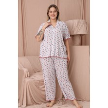 Wordex Mrn 1851 Pointel Ince Kumaş Düğmeli Kısa Kollu Büyük Beden Kadın Pijama Takımı