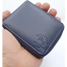 Willpolo Hakiki Deri Şeffaf Kartlıklı Fermuarlı Lacivert Cüzdan Kartlık