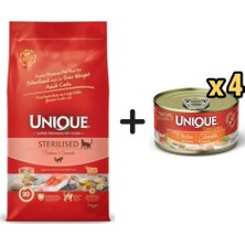 Unique Somonlu Sterilised Yetişkin Kedi Maması 7 kg + 4 Adet Unique Gold Series Tavuklu Konserve Yaş Kedi Maması 85 gr