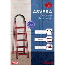Asvera Patika 5 Basamaklı Kırmızı Ev Tipi Merdiven - Dekoratif Kaymaz Basamaklı Sağlam Merdiven