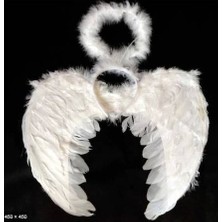 Rivera Tech Rvrtch Beyaz Tüylü Bebek Melek Kanadı ve Tacı 30X45 cm